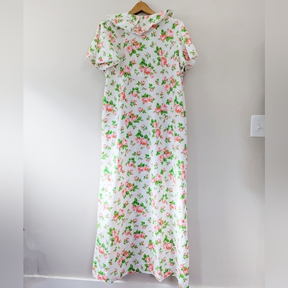 Vintage 70s Prairie Rose Floral Ruffle Long Robe Cottagecore - Picture 7 of 13